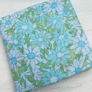 Vintage 1970's Penn-Prest Aqua Blue Floral Flat Bed Sheet Twin